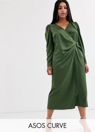 Атласное платье макси с запахом и ремнем с asos curve