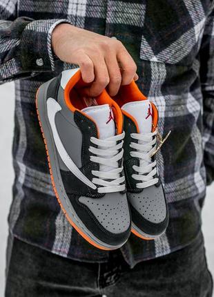 Мужские кроссовки nike air jordan 1 x travis scott low grey orange 41-42-44-45-46