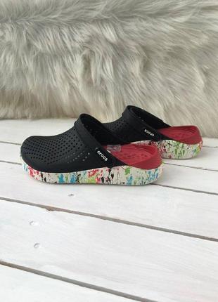 Crocs сабо крокси literide clog black/white клякси черно-білі, чоловічі крокси, шльопанці6 фото