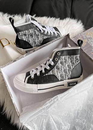 Кроссовки женские dior b23 sneakers high black white диор кеды