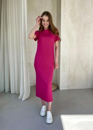 Трендовое женское платье  свободное платье с разрезом поатье в рубчик платье футболка длинное платье бренд merlini2 фото