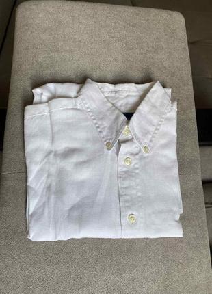 Белая льняная рубашка сорочка лен с вышитым логотипом ralph lauren,оригинал3 фото