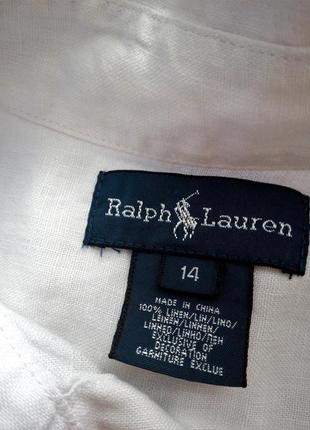 Белая льняная рубашка сорочка лен с вышитым логотипом ralph lauren,оригинал5 фото