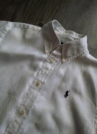 Белая льняная рубашка сорочка лен с вышитым логотипом ralph lauren,оригинал2 фото