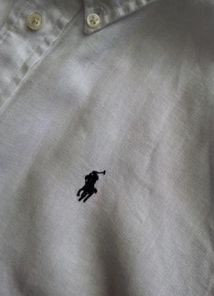 Белая льняная рубашка сорочка лен с вышитым логотипом ralph lauren,оригинал4 фото