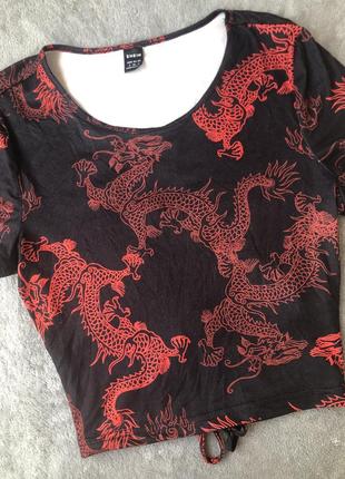 Топ кроп,футболка с принтом дракон на завязках shein3 фото