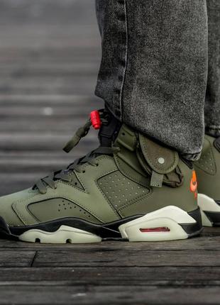 Мужские кроссовки nike air jordan retro 6 x trawis scott haki 40-41-448 фото