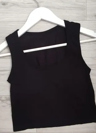 Женский укороченный топ в рубчик черный sm (1593)