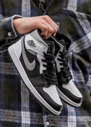 Мужские кроссовки nike air jordan 1 high black white grey 40-41-42-43-45-46