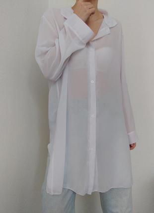 Прозора сорочка біла блуза прозора блузка довга сорочка оверсайз біла блузка туніка плаття прозоре плаття сітка сукня7 фото