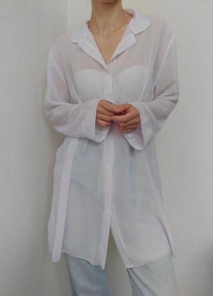 Прозрачная рубашка белая блуза прозрачная блузка длинная рубашка оверсайз белая блузка туника платья прозрачное платье сетка6 фото
