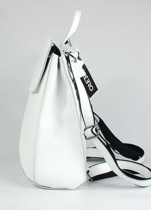 Біла шкіряна сумка рюкзак трансформер на плече, модний літній рюкзак з натуральної шкіри6 фото