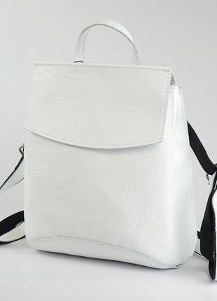 Біла шкіряна сумка рюкзак трансформер на плече, модний літній рюкзак з натуральної шкіри3 фото