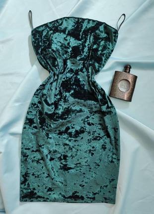 Смарагдова велюрова сукня без бретель5 фото