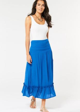 Синя спідниця юбка блакитна міді довга літня легка з бавовни бавовняна з натуральної тканини