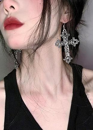 ❤️!!винтаж для фотосессии!!💀⚰️ панк рок большие серьги/кулон кресты череп готический стиль готика