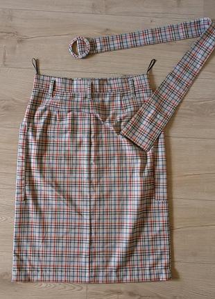 Стильная женская юбка с крупными карманами от zara/ брендовая юбочка в клетку3 фото