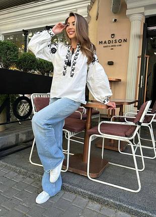 Роскошная хлопковая блуза вышиванка белая с вышивкой народная украинская рубашка...