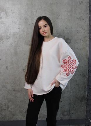 Свитшот с вышивкой, свитшот вышиванка, свитшот с вышитыми рукавами,