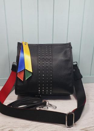 Женская кожаная сумка чёрная жіноча шкіряна чорна