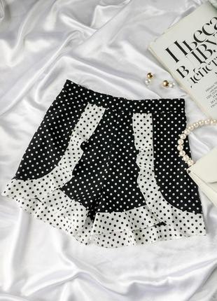 Шорти широкі з воланами в горошок милі на високій талії літні
