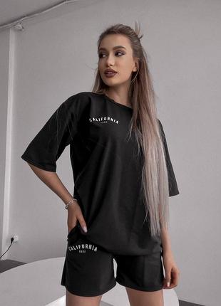 Костюм с шортами женский легкий летний на лето базовый повседневный черный бежевый...