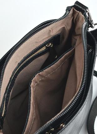 Черная женская кожаная сумочка на три отделения, маленькая сумка кросс-боди из натуральной кожи8 фото