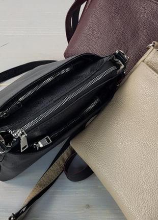 Черная женская кожаная сумочка на три отделения, маленькая сумка кросс-боди из натуральной кожи5 фото