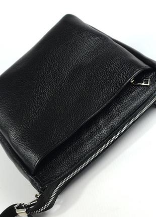 Черная женская кожаная сумочка на три отделения, маленькая сумка кросс-боди из натуральной кожи6 фото