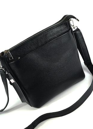 Черная женская кожаная сумочка на три отделения, маленькая сумка кросс-боди из натуральной кожи