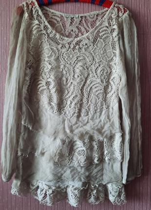 Дизайнерская красивая блуза стильбохо белизовый кружево шелк как zimerman elisa cavaletti9 фото