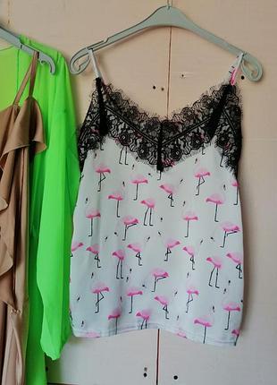 Майка топ топік блуза з рожевими фламінго мереживом відеоогляд є в tiktok2 фото