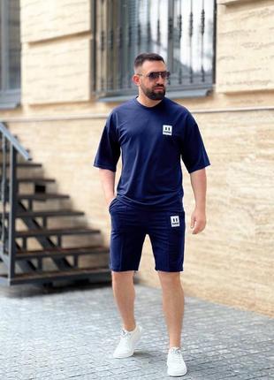 Костюм с шортами мужской легкий летний на лето базовый повседневный зеленый хаки синий...