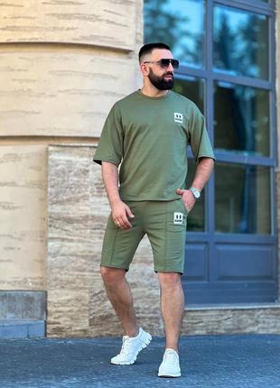 Костюм с шортами мужской легкий летний на лето базовый повседневный зеленый хаки синий...