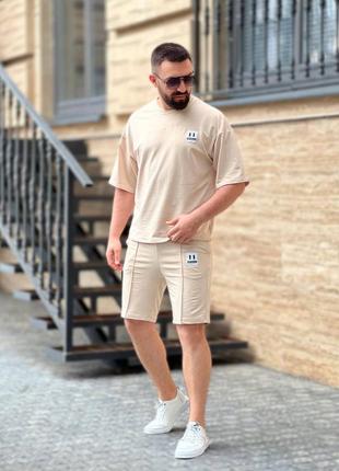 Костюм с шортами мужской легкий летний на лето базовый повседневный зеленый хаки синий...