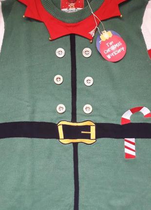 Крутой свитер в новогодний принт с колокольчиками большого размера made is by santa2 фото