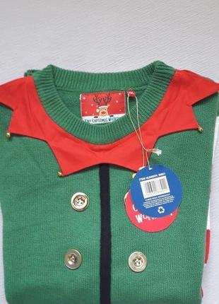 Крутой свитер в новогодний принт с колокольчиками большого размера made is by santa7 фото