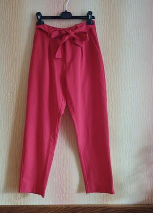 Коралловые брюки штаны чинос широкие красные штаны с поясом1 фото