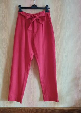 Коралловые брюки штаны чинос широкие красные штаны с поясом3 фото