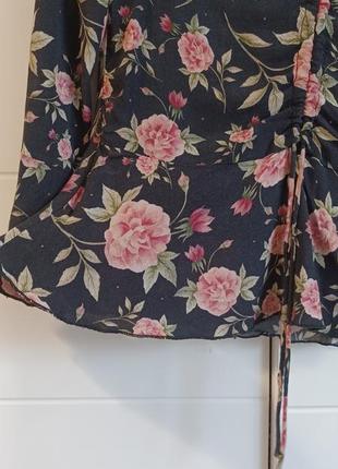 Блузка шифон цветочный принт блуза топ на затяжках5 фото
