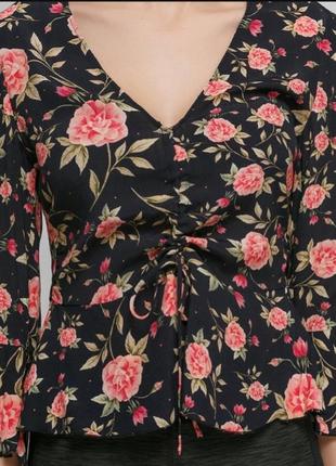 Блузка шифон цветочный принт блуза топ на затяжках3 фото