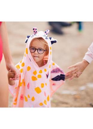 Детское полотенце-пончо nabaiji "жирафа" (95-112см 2-4года) с капюшоном, хлопок оранжевый5 фото
