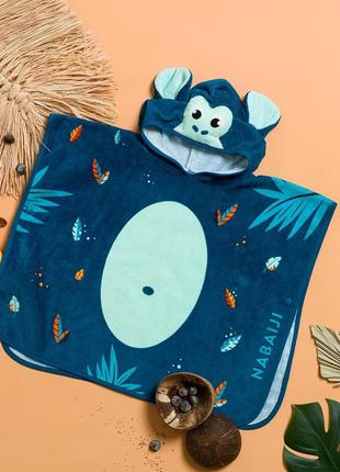 Детское полотенце-пончо nabaiji "мавпа" (95-112см 2-4года) с капюшоном, хлопок синий3 фото