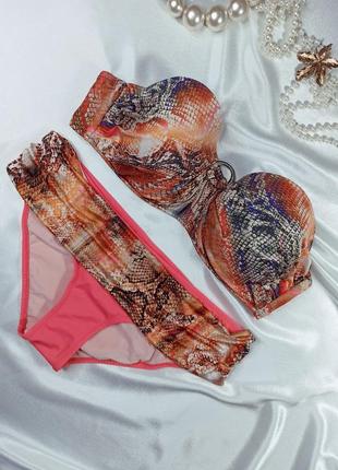 Ефектний роздільний купальник зміїний принт ліф бандо та плавочки argento beachwear