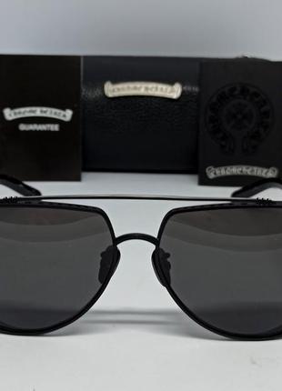 Chrome hearts очки капли мужские солнцезащитные черные в черном металле дужки черные мраморные2 фото