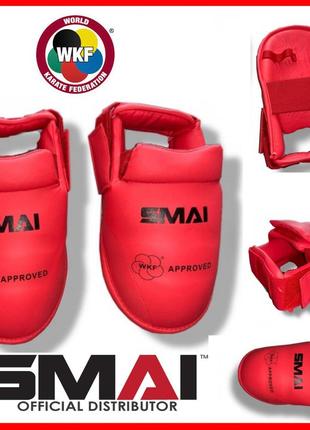 Футы красные для карате smai p102 на ноги защита стопы wkf approved для єдиноборств