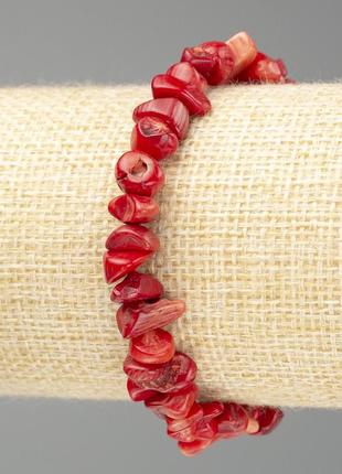 Браслет на резинці червоний корал крихта
