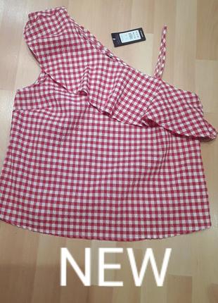 Стильна нова оригінальна блузка в червонус клітинку на одній лямці,батал