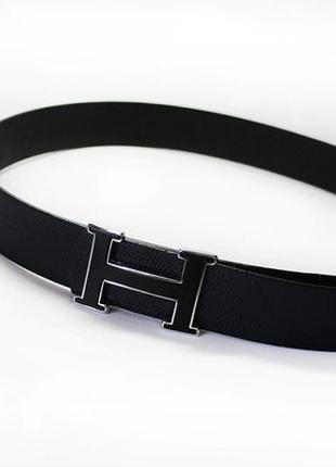 Кожаный двусторонний ремень hermes black
