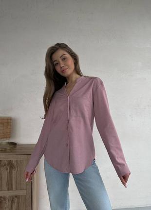 Сорочка лляна рубашка оверсайз вільного крою з карманом на ґудзиках льон